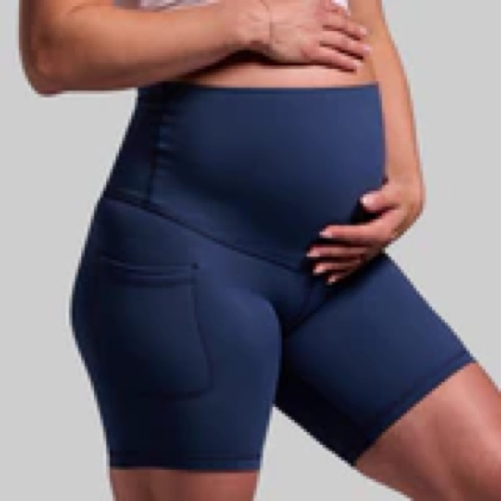 Born Primitive Maternity High-Waist Biker Shorts - Light Navy Large spandex